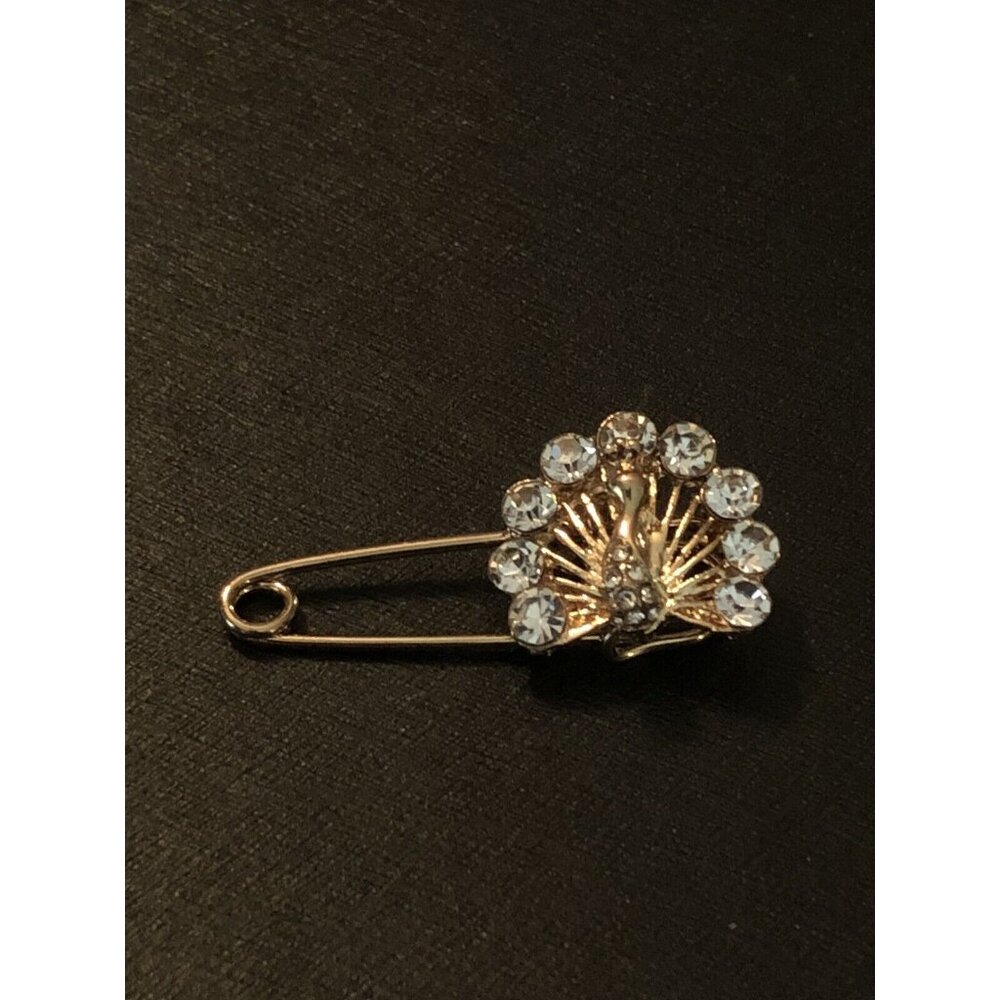 Gold Rhinestone Peacock Stock Tie Pin Horse Show Fox Hunting Eventing Dressage